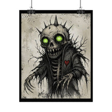 Load image into Gallery viewer, Horror Skull Poster — Glowing Green Eyes Spiked Skeleton Art
