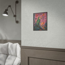 Load image into Gallery viewer, Rolled Poster — Whimsical Bird & Cat Art Print with Quote: "The Right Person Feels Like Home, Not Just Excitement"