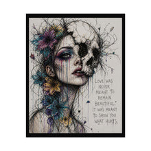 Load image into Gallery viewer, Rolled Posters — Dark Floral Skull Art Print with Quote: “Love Was Never Meant To Remain Beautiful”