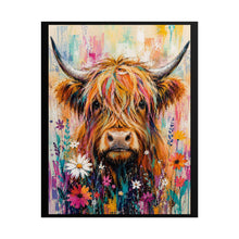 Load image into Gallery viewer, Colorful Highland Cow and Wildflowers Poster – Vibrant Farmhouse Animal Wall Art Print