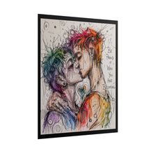 Load image into Gallery viewer, "Who You Are Becoming" Pride Wall Art | Fine Line Sketch Embracing Couple Poster
