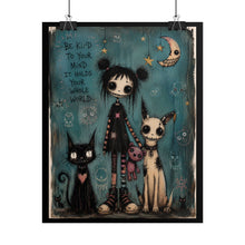 Load image into Gallery viewer, Rolled Poster — "Be Kind to Your Mind" Goth Girl with Cats Art Print