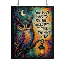 Load image into Gallery viewer, "Take the Next Step" Owl Motivational Poster – Whimsical Animal Quote Wall Art Print