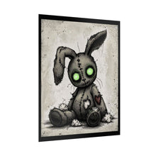 Load image into Gallery viewer, Creepy Plush Bunny Poster – Glowing Green Eyes Rolled Art Print