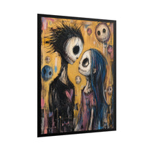Load image into Gallery viewer, Gothic Skeleton Couple Art Poster – Spooky Cute Yellow & Blue Wall Art