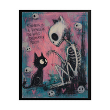 Load image into Gallery viewer, Kindness Is a Rebellion the World Desperately Needs Rolled Poster — Gothic Whimsical Skeleton Fantasy Wall Art