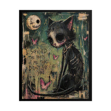 Load image into Gallery viewer, Dark Cute Cat Poster – “I Survived the Parts of Me That Didn’t Survive You” Rolled Art Print