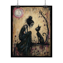 Load image into Gallery viewer, Gothic Girl & Black Cat Art Poster — Rolled Wall Print