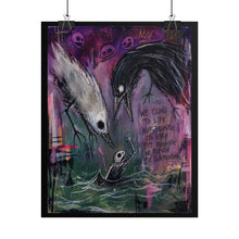 Load image into Gallery viewer, Rolled Poster — Dark Gothic Crow Art Print with Quote: “We Cling to Life…”