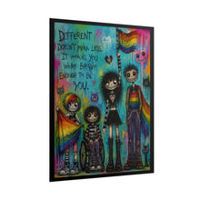 Load image into Gallery viewer, Inclusive Emo Pride Art Print - "Different Doesn't Mean Less. It Means You Were Brave Enough To Be You."