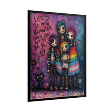 Load image into Gallery viewer, Trans Pride Emo Art Print, Vibrant Purple Gothic Multi-Flag Poster, Whimsical Dark Fantasy Room Decor