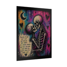 Load image into Gallery viewer, Rolled Poster — Rainbow Skull Couple with 'Falling in Love' Quote