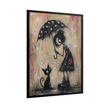 Load image into Gallery viewer, Rolled Poster - Whimsical Girl with Umbrella & Cat Art Print