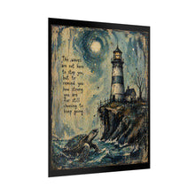 Load image into Gallery viewer, Lighthouse & Sea Turtle Inspirational Rolled Poster – “The waves are not here to stop you…”