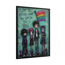 Load image into Gallery viewer, LGBTQ+ Pride Emo Subculture Art, Dark Teal Rainbow Flag Wall Decor, Edgy Teen Room Alt Poster