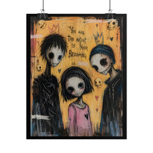 Load image into Gallery viewer, Gothic Emo Trio Art Print – "You Are the Artist of Your Becoming" Inspirational Whimsical Characters Wall Decor