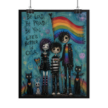Load image into Gallery viewer, Creepy Cute Pastel Goth Friends Wall Art - Waving Rainbow Pride Flag Canvas Decor