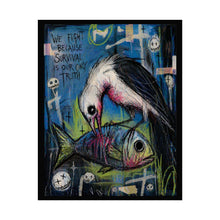 Load image into Gallery viewer, Rolled Poster — Dark Surreal Bird & Fish Art Print (“We Fight Because Survival Is Our Only Truth”)