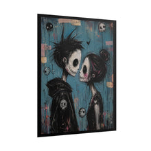 Load image into Gallery viewer, Gothic Skeleton Couple Art Poster – Spooky Cute Blue Profile Wall Art