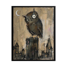 Load image into Gallery viewer, Owl Nightscape Poster — Whimsical Moonlit Owl Art Print (Rolled)