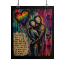 Load image into Gallery viewer, "Shine True Self" Pride Art | Gothic Sketch Intimate Embrace Poster