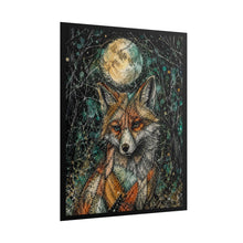 Load image into Gallery viewer, Gothic Patchwork Fox Art Print – Dark Whimsy Full Moon Forest Animal Poster