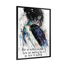 Load image into Gallery viewer, Rolled Poster — Watercolor Raven & Woman Art Print with Self-Kindness Quote