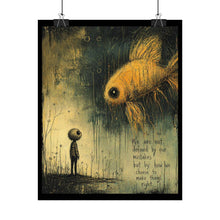 Load image into Gallery viewer, Surreal Goldfish Art Poster – "We Are Not Defined by Our Mistakes" Inspirational Wall Art