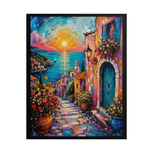 Load image into Gallery viewer, Vibrant Mediterranean Village Sunset Poster - Scenic Coastal Wall Decor