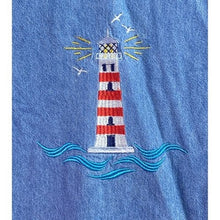 Load image into Gallery viewer, Vintage Blair Dress Womens Large Denim Lighthouse Embroidered Beachy Coastal