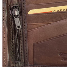 Load image into Gallery viewer, Genuine Leather Bi Fold Wallet Dark Brown Hand Crafted Zipper Coin Pocket