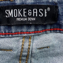 Load image into Gallery viewer, Smoke & Ash Jeans Mens 38x32 Distressed Thrashed Grunge Moto Everyday Streetwear