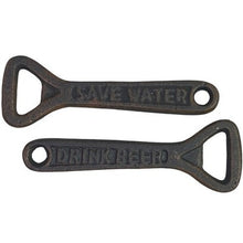 Load image into Gallery viewer, 2 Cast Iron Bottle Openers Save Water Drink Beer Novelty Collectible