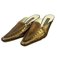 Load image into Gallery viewer, Prevata Shoes Womens 7 Gold Italian Mules Heels Metallic Festival Party Career