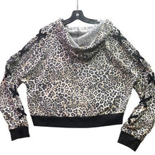 Load image into Gallery viewer, Victoria's Secret Hoodie Womens Large Leopard Lace Up Crop Full Zip Oversize