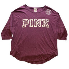 Load image into Gallery viewer, PINK Victoria's Secret Shirt Womens Large 3/4 Sleeve Spell Out Logo Maroon
