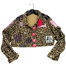 Load image into Gallery viewer, Ugly Diva Jacket Womens Extra Large Cropped Leopard Patches Denim Streetwear