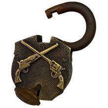 Load image into Gallery viewer, Cowboy Western Padlock Guns Lock with Key Rustic Decor Collectible