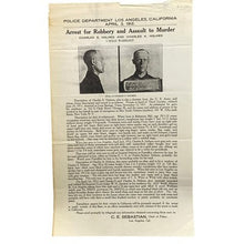 Load image into Gallery viewer, Antique 1912 Wanted Poster Mugshot Robbery Assault Murder Vintage Ephemera