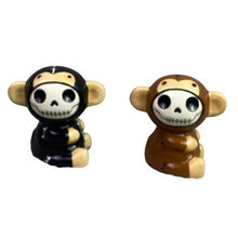 Load image into Gallery viewer, Furrybones Monkey Salt Pepper Shakers Set Skeleton Black Brown Cute Ceramic