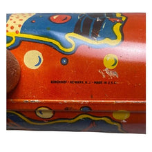 Load image into Gallery viewer, Four 4 Vintage Tin Litho Noise Makers Clacker Clown Wooden Handles Festival USA