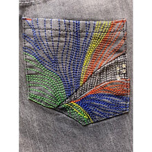 Load image into Gallery viewer, AKD MKS Jeans Womens 9 Gray Wash Rainbow Embroidered Pockets Academia Hip Hop