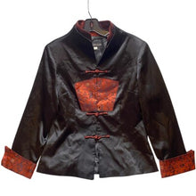 Load image into Gallery viewer, Hetai Shirt Japanese Asian Satin Frog Buttons Red Black Traditional Hong Kong