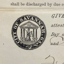 Load image into Gallery viewer, Antique 1893 Ordinance Violation Judgement Court Paper Savanah GA Ephemera