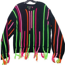 Load image into Gallery viewer, Runway 7 Sweater Womens 2XL Black Neon Stripe Fringe Tassel Festival Streetwear