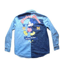 Load image into Gallery viewer, Mickey Mouse Shirt Womens Medium Long Sleeve Button Up Denim Disney Patchwork