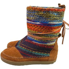 Load image into Gallery viewer, Toms Moccasin Boots Womens 6.5 Rainbow Knit Aztec Southwest Sustainable