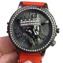 Load image into Gallery viewer, Techno King Mens Watch Spinning Lion Head Bling Silicone Band Water Resistant