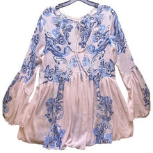 Load image into Gallery viewer, Free People Shirt Extra Small Boho Flowy Bell Sleeve Blue Pink AOP Oversized