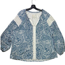 Load image into Gallery viewer, Cupio Blouse Womens 2XL Paisley AOP Crochet Lace Boho Mature Career Office